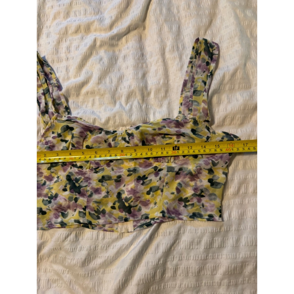 Cider Floral Crop Top Corset Yellow & Purple Sheer Size M - Picture 3 of 7